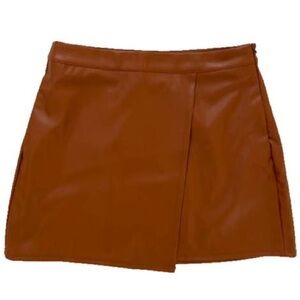 A New Day Cognac Faux Leather Wrap Mini Skirt with Side Zipper
